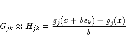 G_{jk} \approx H_{jk} = {g_j(x + \delta e_k) - g_j(x) \over \delta}