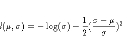 l(\mu,\sigma) = -\log(\sigma) -
\frac{1}2 (\frac{x - \mu}{\sigma})^2