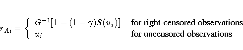 r_{Ai}= \{ G^{-1}[1-(1-\gamma)S(u_{i})] & { for right-censored observations } \ 
 u_{i} & { for uncensored observations } 
 . 