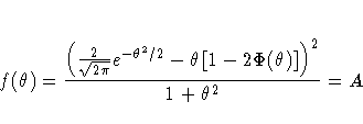 f(\theta) = \frac{( \frac{2}{\sqrt{2\pi}} e^{-\theta^2/2 } -
 \theta[ 1-2\Phi(\theta) ] )^2}
 {1+\theta^2}
 = A