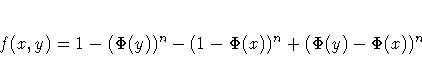 f(x,y) = 1 - (\Phi(y))^n - (1-\Phi(x))^n + (\Phi(y) - \Phi(x))^n