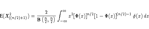 E(X_{((n/2)+1)}^2) =
 \frac{2}{B( \frac{n}2,\frac{n}2 ) }
 \displaystyle \int_{-\infty}^\infty
 x^2 [\Phi(x)]^{n/2} [1-\Phi(x)]^{(n/2)-1} \, \phi(x) \, dx 