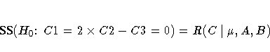 {SS}(H_0\colon C1 = 2 x C2 - C3 = 0) = R(C|\mu, A, B)