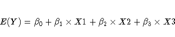 E(Y) = \beta_0 + \beta_1 x X1 + \beta_2 x X2 +
\beta_3 x X3
