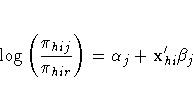 \log(\frac{\pi_{hij}}{\pi_{hir}}) = \alpha_j +
x_{hi}'\mathbf{\beta}_j