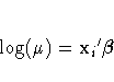 \log(\mu) = {x_{i}}'{{\beta}}