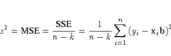 s^2 = {MSE} = \frac{SSE}{n-k} =
\frac{1}{n-k}\sum_{i=1}^n
( y_i - x_i b )^2