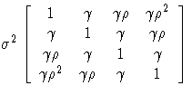 
\sigma^2[ 1 & \gamma & \gamma\rho & \gamma\rho^2 \ \gamma & 1 & \gamma & \gamma\rho \ \gamma\rho & \gamma & 1 & \gamma \ \gamma\rho^2 & \gamma\rho & \gamma & 1]
