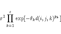 \sigma^2 \prod_{k=1}^c \exp [-\theta_k d(i,j,k)^{p_k}] 