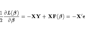 \frac{1}2 \frac{\partial L({\beta})}{\partial {\beta}}
= -X{Y} + X{F}({\beta})
= -{X^'e}
