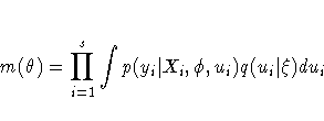 m(\theta) = \prod_{i=1}^s \int p(y_i | X_i, \phi, u_i)
q(u_i | \xi) d u_i