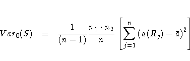 Var_0(S)  = 
 \frac{1}{(n-1)}
 \frac{n_1 \cdot n_2}n
 [ \sum_{j=1}^n (a(R_j) - \bar{a} )^2 ]