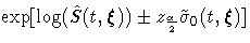 \exp[\log(\hat{S}(t,{\xi})) +- z_{\frac{\alpha}2}\tilde{\sigma}_{0}(t,{\xi})]