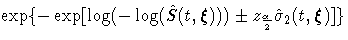 \exp\{-\exp[\log(-\log(\hat{S}(t,{\xi}))) +- z_{\frac{\alpha}2}\hat{\sigma}_{2}(t,{\xi})]\} 