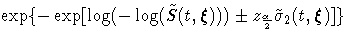 \exp\{-\exp[\log(-\log(\tilde{S}(t,{\xi}))) +- z_{\frac{\alpha}2}\tilde{\sigma}_{2}(t,{\xi})]\} 