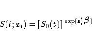 S(t;z_{i}) = [S_{0}(t)]^{ {\rm exp}(z'_{i}{\beta})}