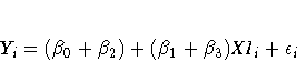 Y_i = (\beta_0 + \beta_2) + (\beta_1 + \beta_3) {X1}_i + \epsilon_i