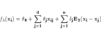 f_\lambda(x_i)=\theta_0+\sum_{j=1}^d \theta_j x_{ij}+
\sum_{j=1}^n\delta_j E_2(x_i-x_j)