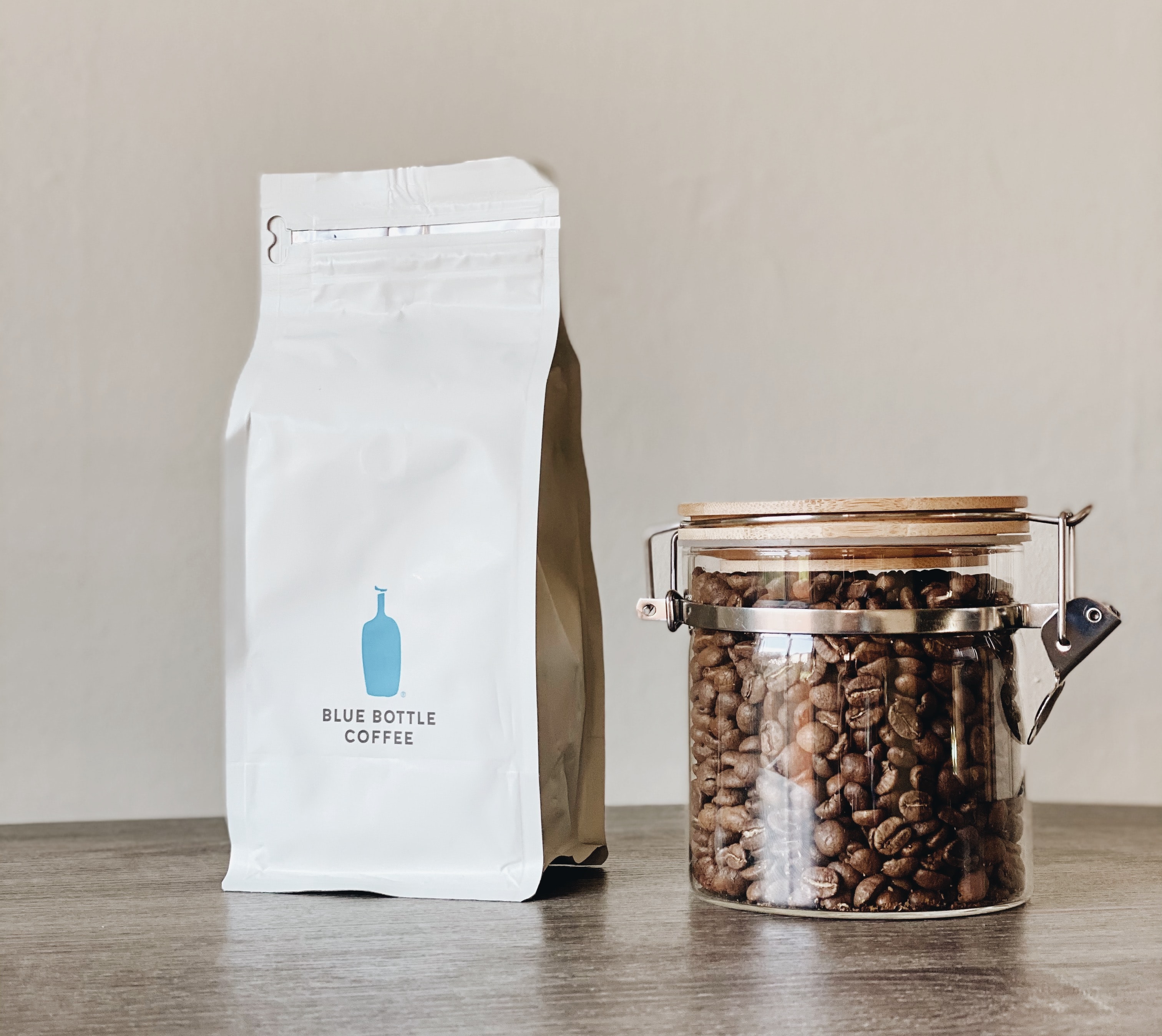 A bag of blue bottle coffee beans