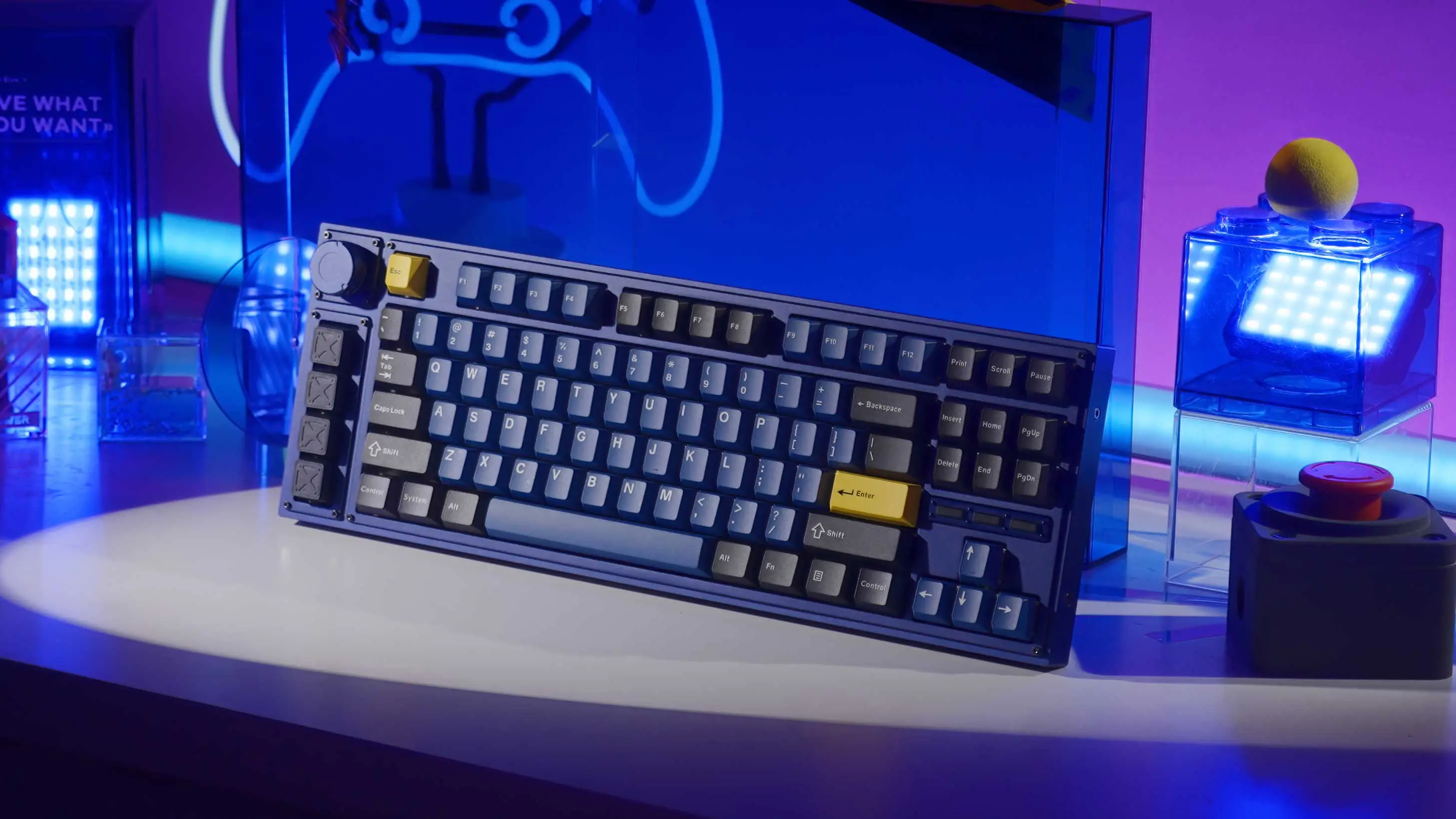 a purple keyboard that represent our our company