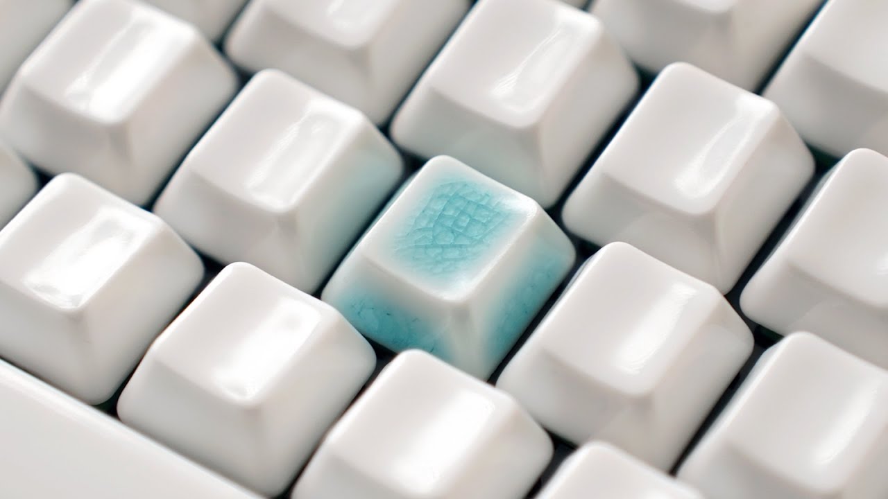 a extreme close-up of a white CantoKey Keyboard for the homepage background