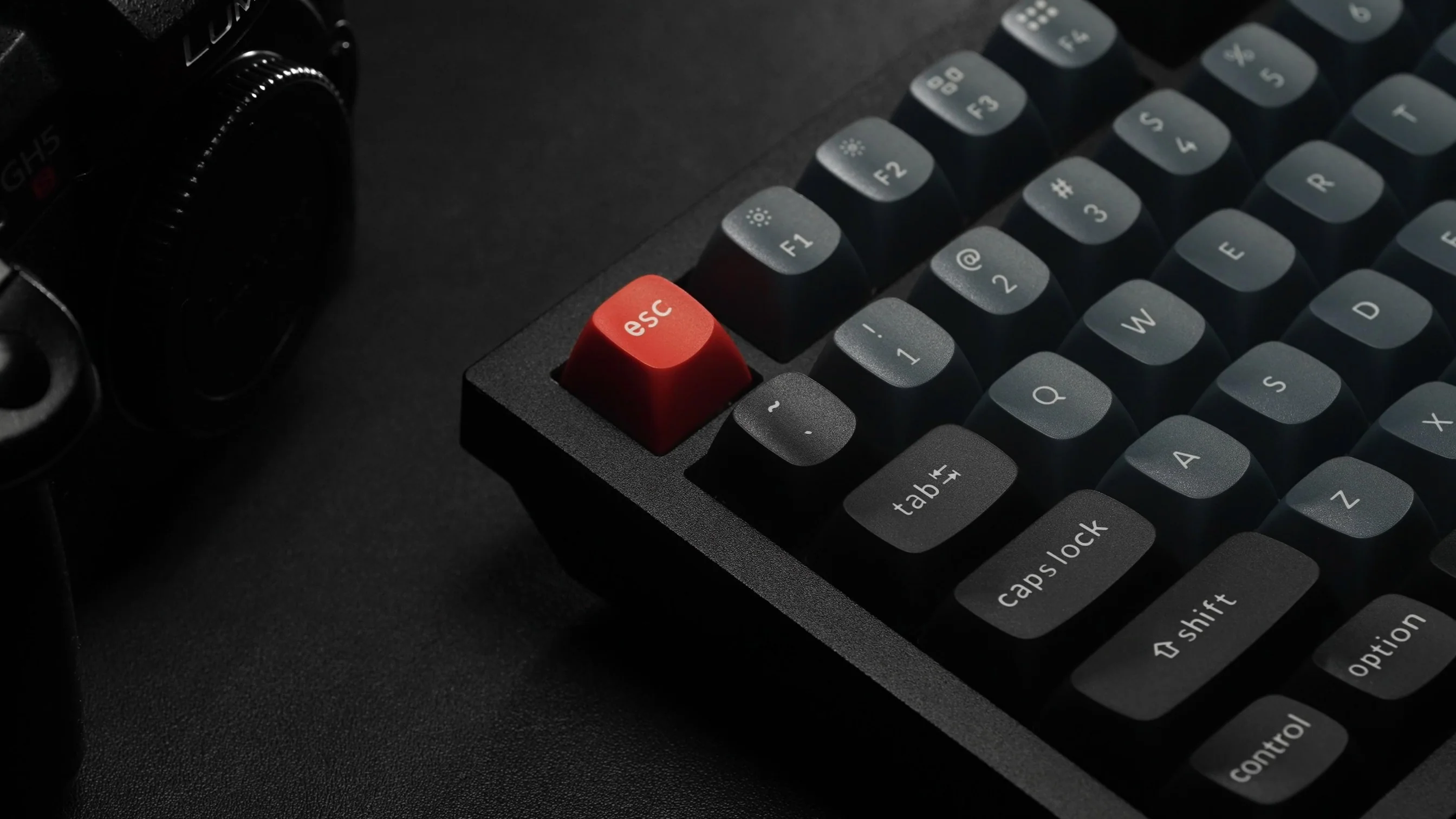 a close-up of a black CantoKey Keyboard for the homepage background