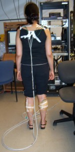 A participant wearing electrodes