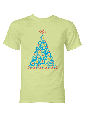 T-shirt with Xmas trees on the front.