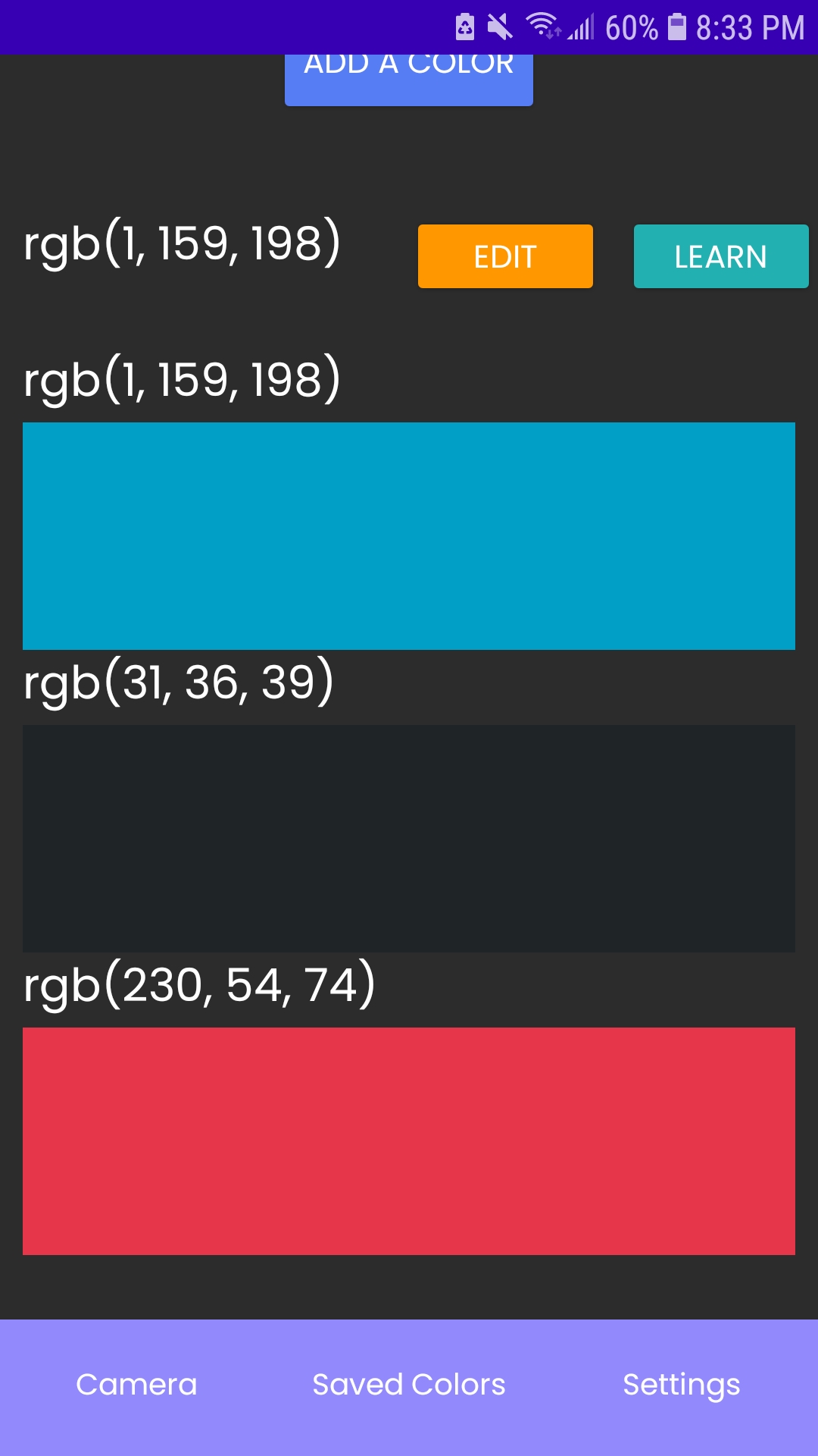 Screenshot of a color scheme in ColorSnap
