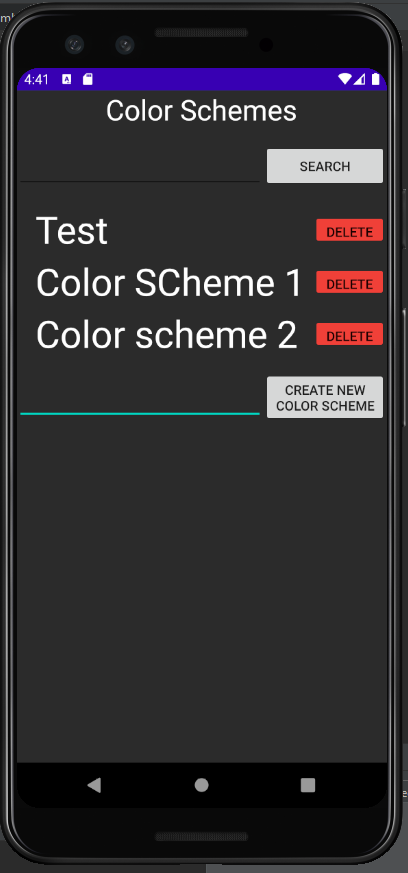 Early iteration of ColorSnap's color schemes menu