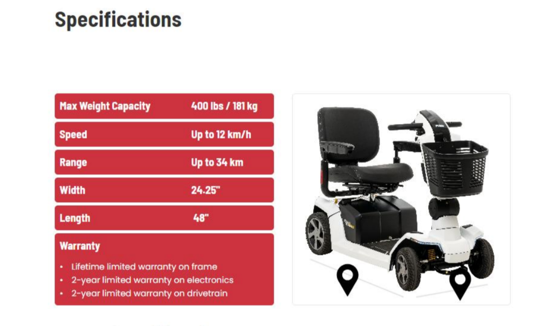 Screenshot of the Zero Turn 10 product specifications page (version two)