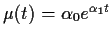 $\mu(t) = \alpha_0 e^{\alpha_1 t}$