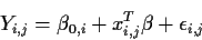 \begin{displaymath}Y_{i,j} = \beta_{0,i} + x_{i,j}^T\beta + \epsilon_{i,j}
\end{displaymath}