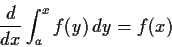 \begin{displaymath}\frac{d}{dx} \int_a^x f(y) \, dy = f(x)
\end{displaymath}