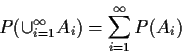 \begin{displaymath}P(\cup_{i=1}^\infty A_i) = \sum_{i=1}^\infty P(A_i)
\end{displaymath}