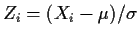$Z_i=(X_i-\mu)/\sigma$