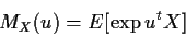 \begin{displaymath}M_X(u) = E[\exp{u^tX}]
\end{displaymath}