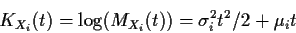 \begin{displaymath}K_{X_i}(t) = \log(M_{X_i}(t)) = \sigma_i^2t^2/2+\mu_i t
\end{displaymath}