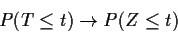 \begin{displaymath}P(T \le t) \to P(Z \le t)
\end{displaymath}