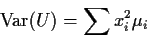 \begin{displaymath}{\rm Var}(U) = \sum x_i^2\mu_i
\end{displaymath}