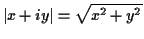 $\displaystyle \vert x+iy\vert = \sqrt{x^2+y^2}
$