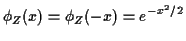 $\displaystyle \phi_Z(x) = \phi_Z(-x) = e^{-x^2/2}
$