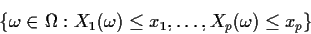 \begin{displaymath}\left\{\omega\in\Omega: X_1(\omega) \le x_1, \ldots , X_p (\omega) \le x_p \right\}
\end{displaymath}