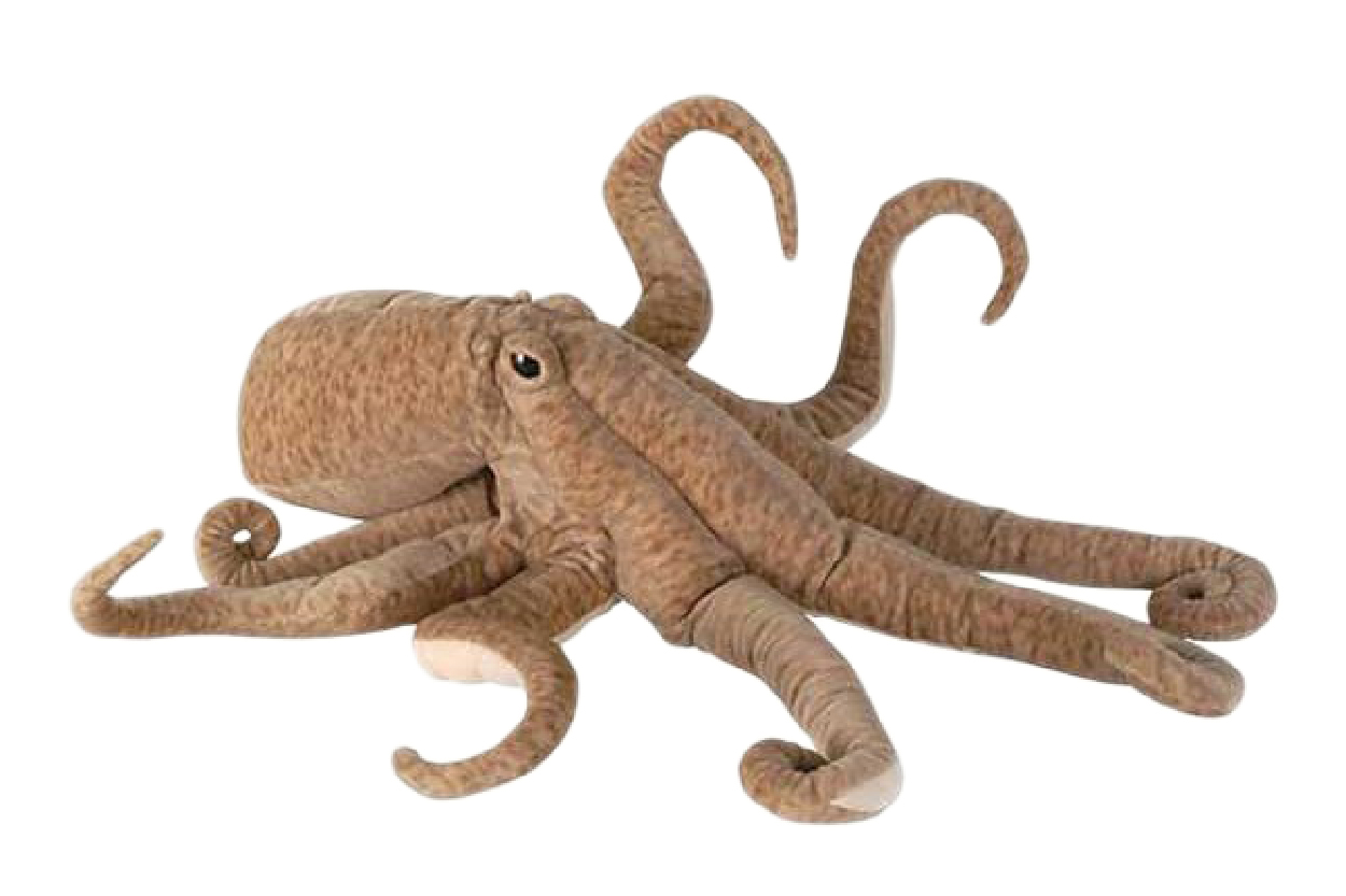 A realistic-looking plush of a brown Giant Pacific Octopus