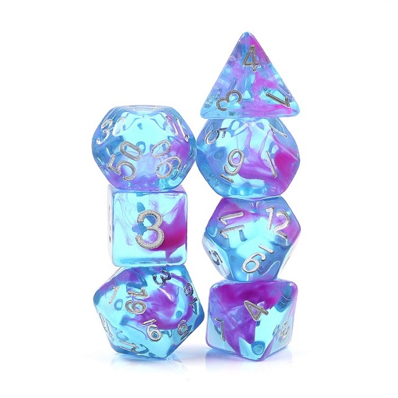 DND dice that are pink and blue